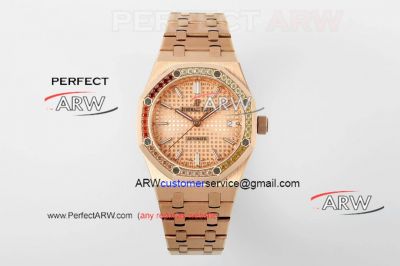 IPF Replica Audemars Piguet Royal Oak 37mm Rose Gold Rainbow Diamond Bezel